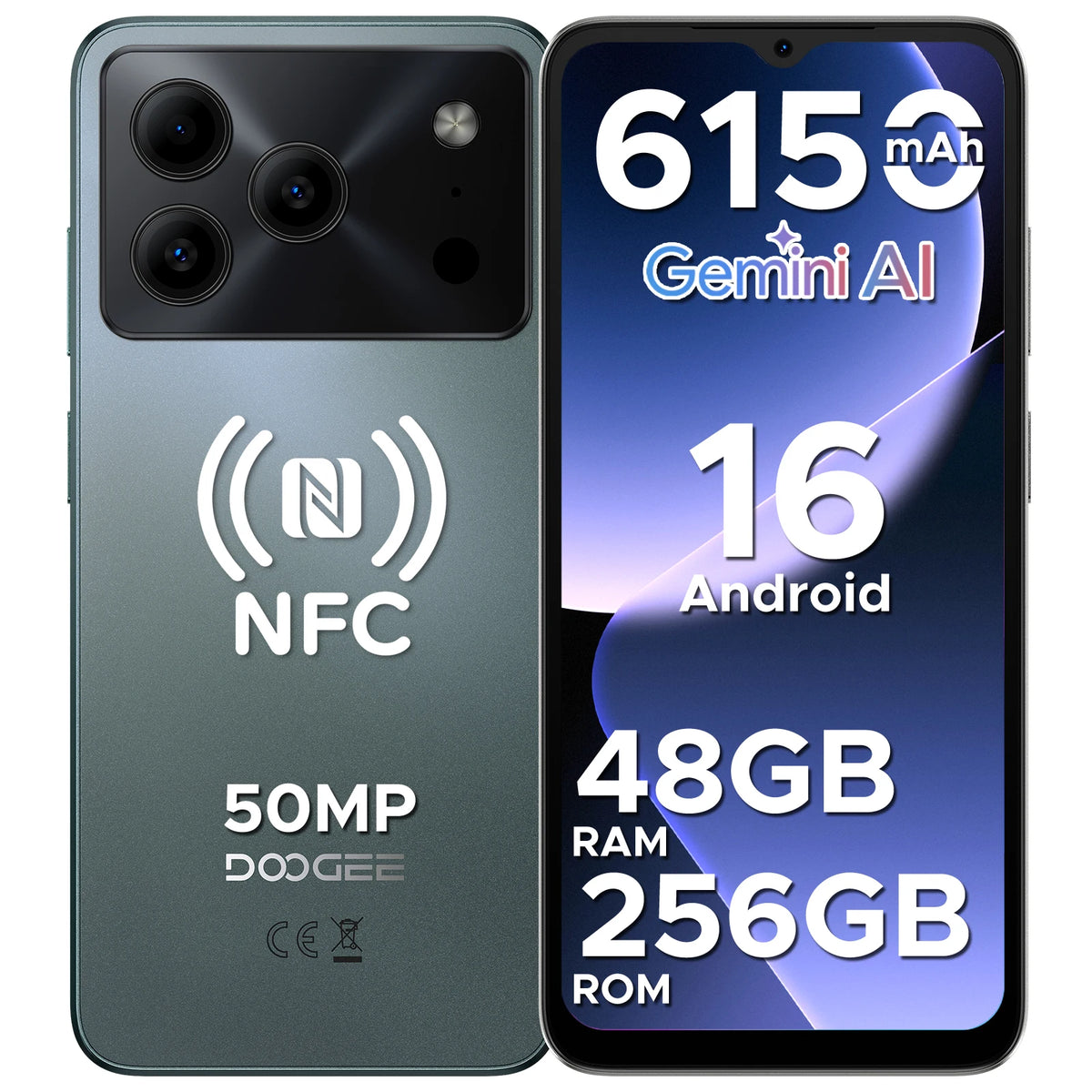 DOOGEE Note 56 Plus Android 16 Mobile Phones 48GB + 256GB/2TB  6150mAh & 6.56 HD+ 90Hz Display Smartphone 50MP Camera/NFC/OTG