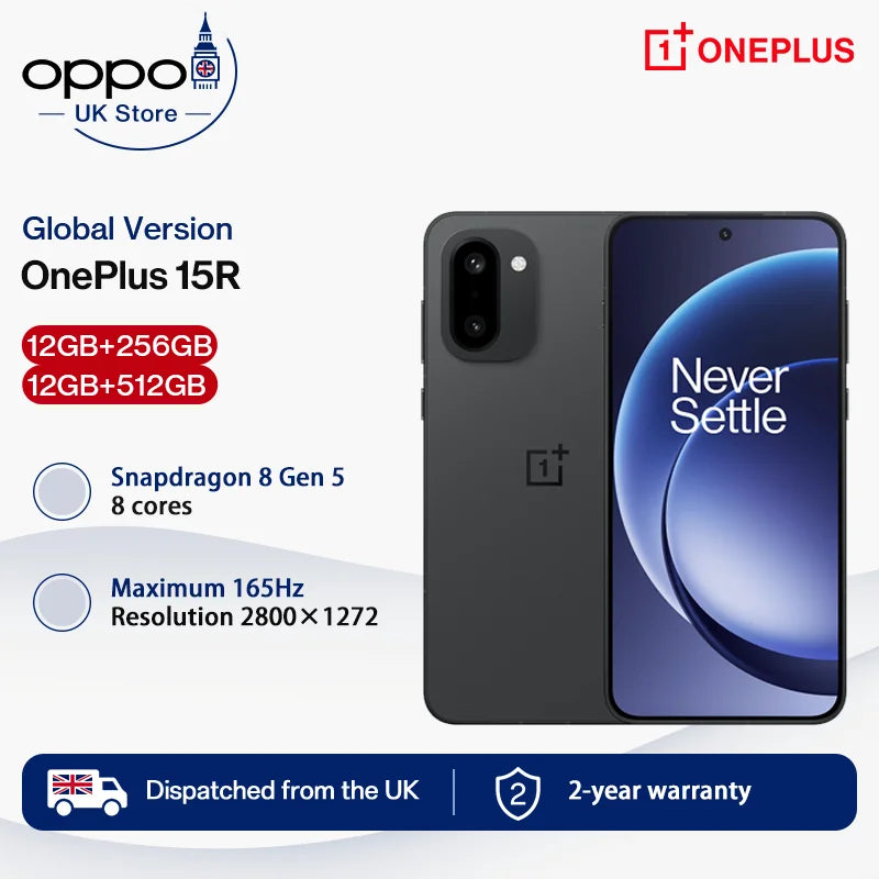 SIM Free OnePlus 15R 5G 12+256GB 12+512GB Mobile Phones Snapdragon 8 Gen 5 7400mAh 165HZ 50MP AI Camera smart phone IP69& IP69K
