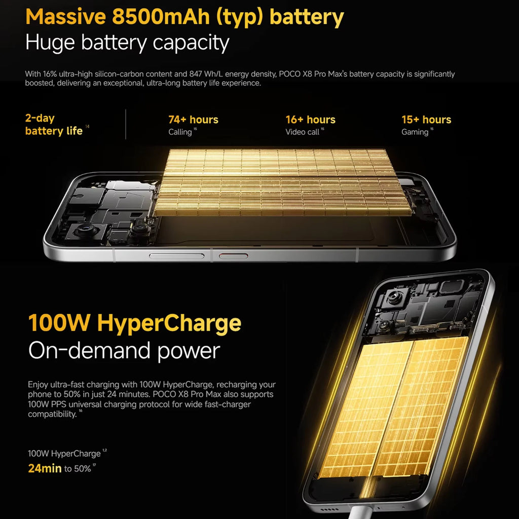 Global Version POCO X8 Pro Max Dimensity 9500s Smartphone 8500mAh (typ) 100W HyperCharge 6.83" 1.5K 120Hz IP68 POCO Cellphone