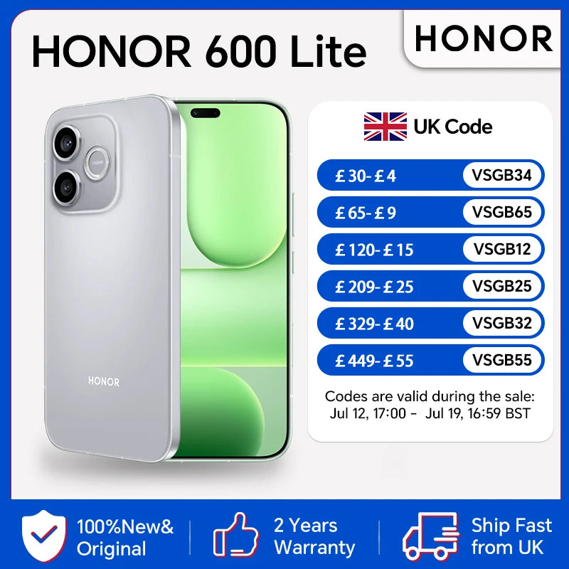 HONOR 600 Lite, EU Version, 5G Smartphone, Octa-core Processor, 6.6” 120Hz AMOLED Screen, 6520mAh Battery,108MP AI Camera