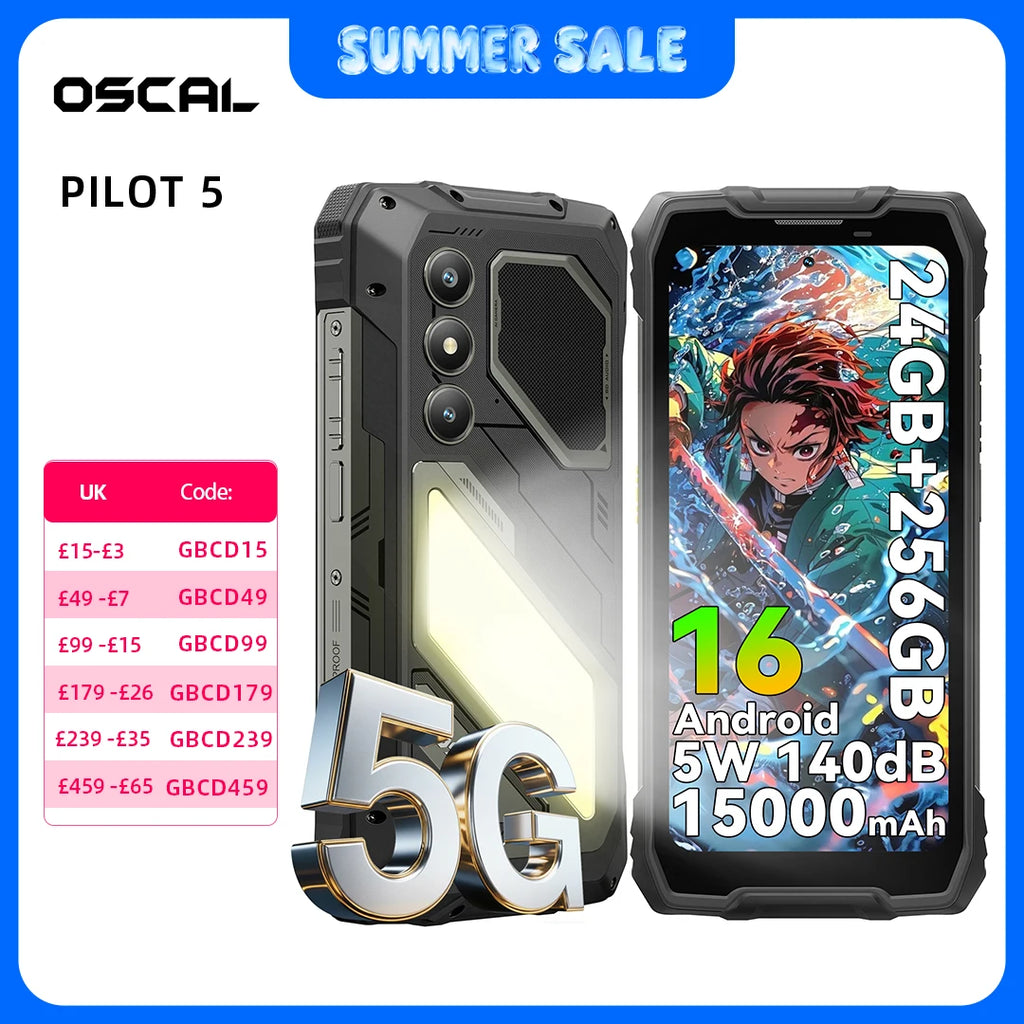 Blackview OSCAL PIOLT 5 5G Rugged Phone 6.67" HD Display 120Hz Android 16 Samrtphone RAM 8GB+ROM256GB 8MP+13MP Camera 15000mAh