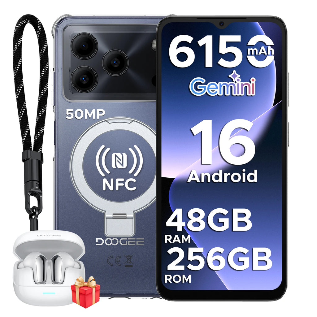 DOOGEE Note 56 Plus Android 16 Mobile Phones 48GB + 256GB/2TB  6150mAh & 6.56 HD+ 90Hz Display Smartphone 50MP Camera/NFC/OTG