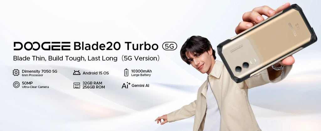DOOGEE Blade20 Turbo 5G Rugged phone  Dimensity 7050 2.6GHz & Gemini AI 32(8+24) GB+256GB Android 15 Rugged SmartPhone 10300mAh