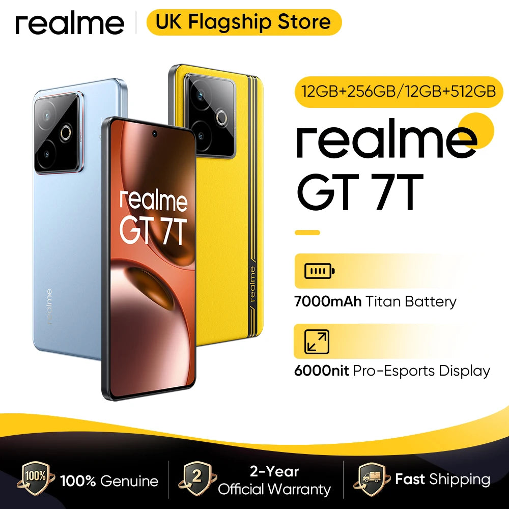 Europe Version realme GT 7T 5G Dimensity 8400-MAX Chipset 7000mAh Titan Battery NEXT AI 6000nit Pro-Esports Display NFC