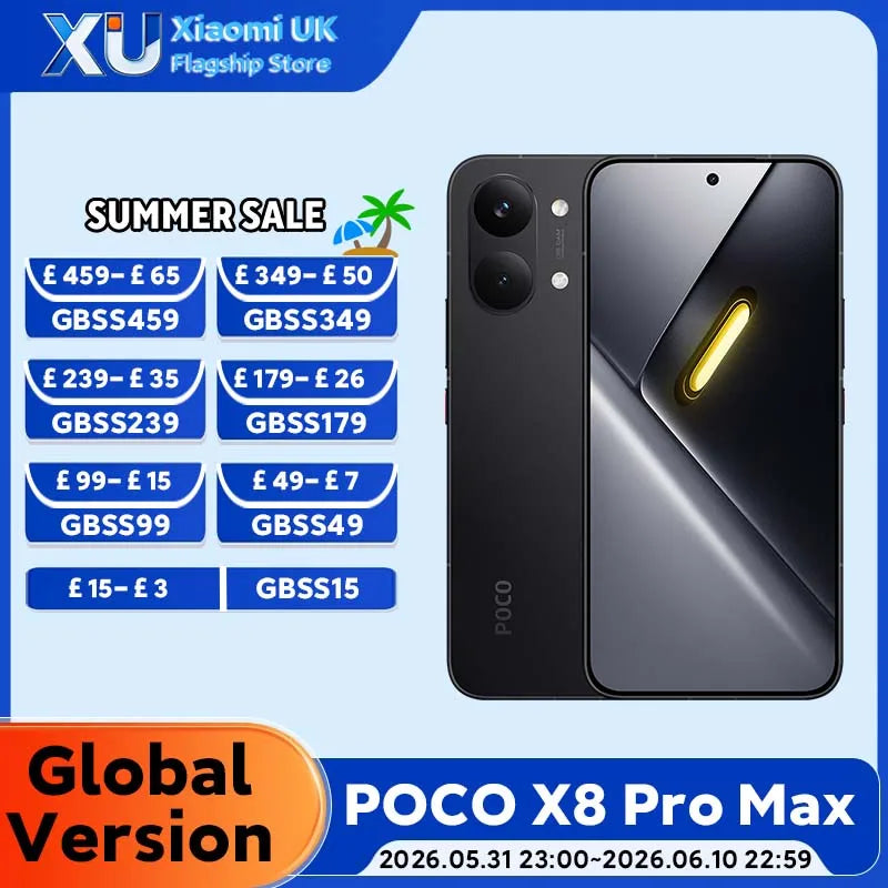 Global Version POCO X8 Pro Max Dimensity 9500s Smartphone 8500mAh (typ) 100W HyperCharge 6.83" 1.5K 120Hz IP68 POCO Cellphone