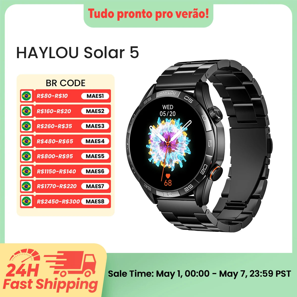 HAYLOU Solar 5 Voice Calling Smartwatch 1.58'' AMOLED Display 60Hz Smart Watch 24H Health Monitoring Sports Smartwatch for Men