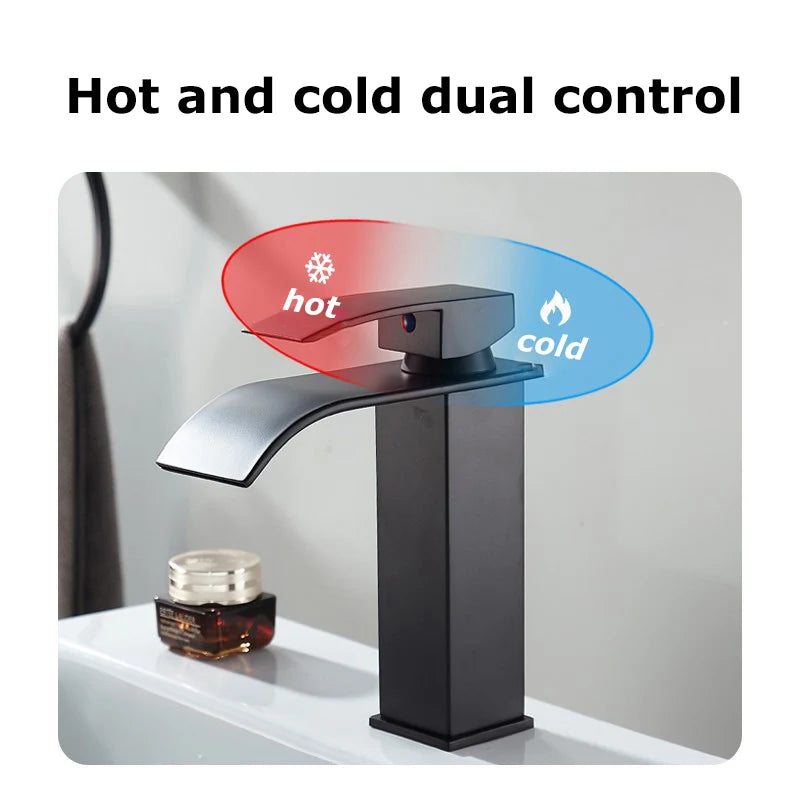 Bathroom Copper Core Waterfall Basin Faucet Stainless Steel Kitchen Wash Basin Hot and Cold Dual Control Faucet