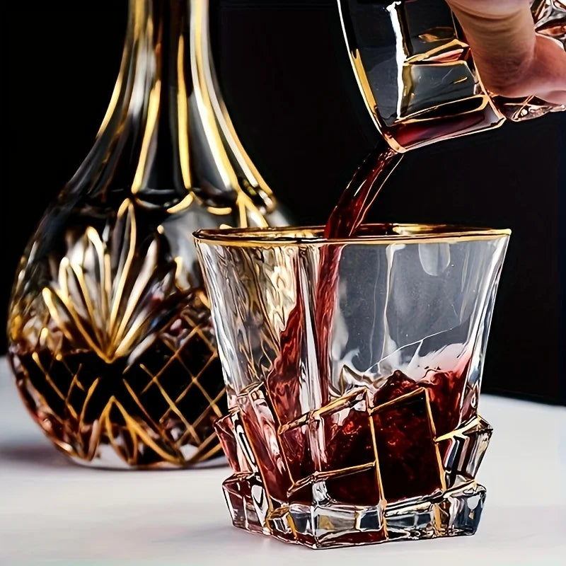 Whiskey Glass Tumbler Golden Line Wine Whisky Glasses Golden Painted Crystal Barware Multi-Functional Beer Cocktail Cup