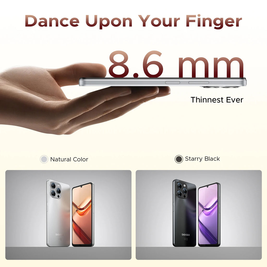 DOOGEE Note 58 Mobile Phones 6.75" HD+ Display Android 16 Smartphone 6250mAh 32GB(8GB RAM)+128GB+2TB Android Phones with Face ID