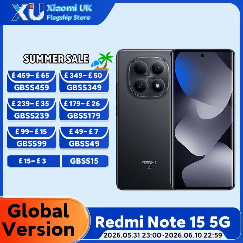Global Version Redmi Note 15 5G Smartphone 5520mAh 45W Battery 108MP Main Camera 6.77" 120Hz AMOLED Display Xiaomi Cellphone