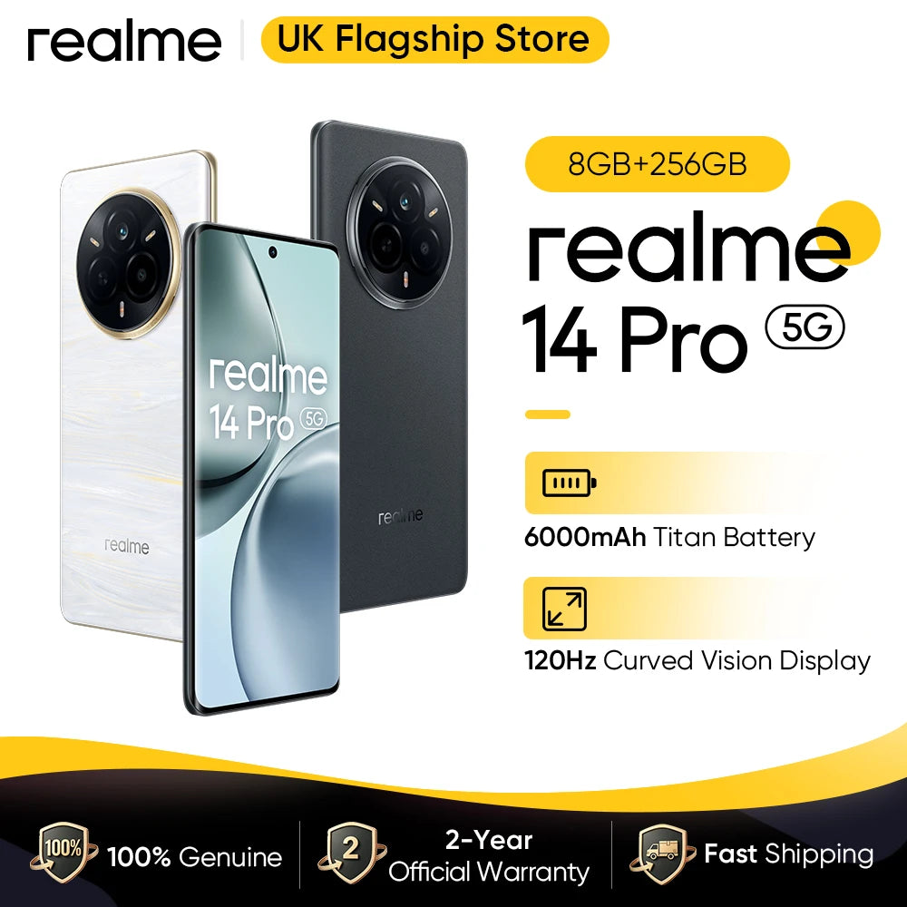 European Version realme 14 Pro Dimensity 7300 Energy Chipset 50MP OIS Camera 6000mAh Battery 120Hz Curved Vision Screen NFC