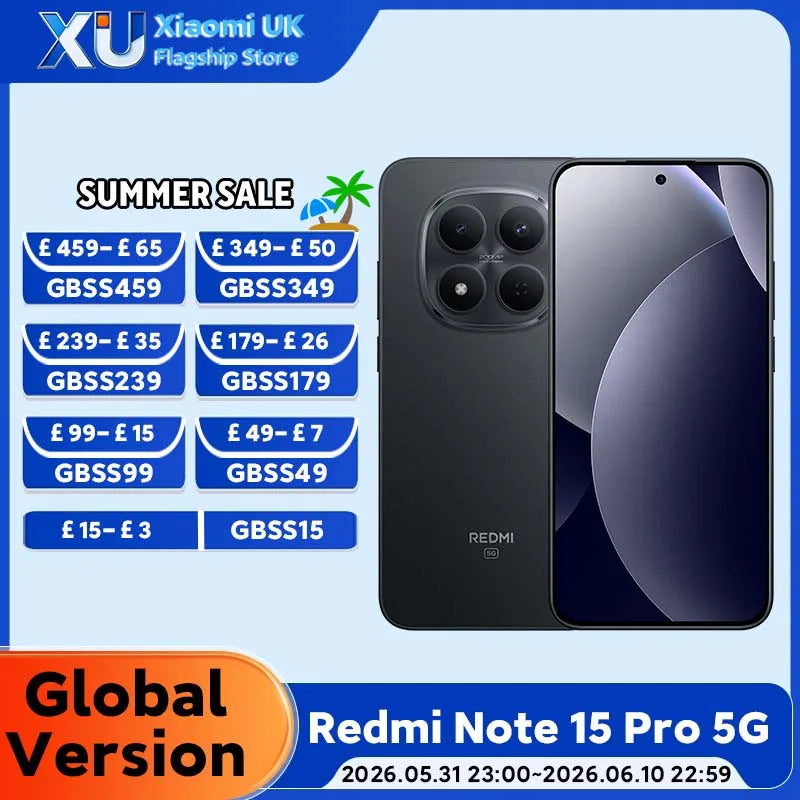 Global Version Redmi Note 15 Pro 5G Dimensity 7400-Ultra Smartphone 6580mAh 45W Battery 200MP OIS Main Camera Xiaomi Cellphone