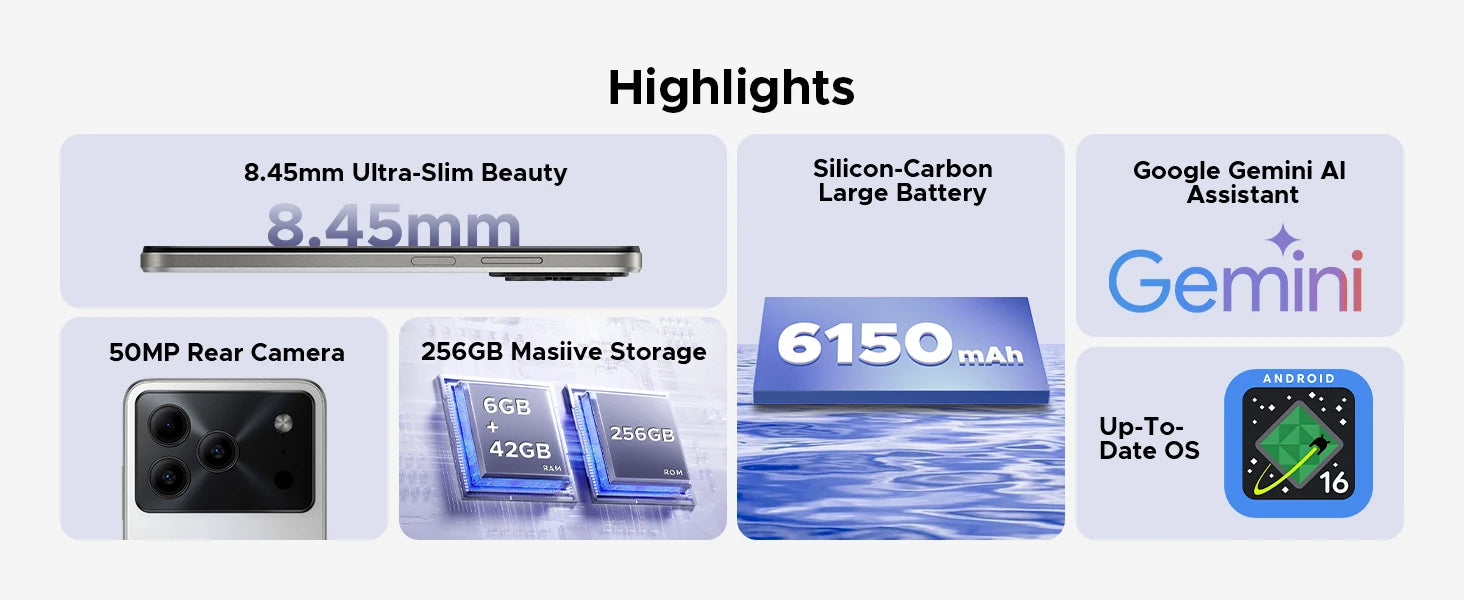 DOOGEE Note 56 Plus Android 16 Mobile Phones 48GB + 256GB/2TB  6150mAh & 6.56 HD+ 90Hz Display Smartphone 50MP Camera/NFC/OTG