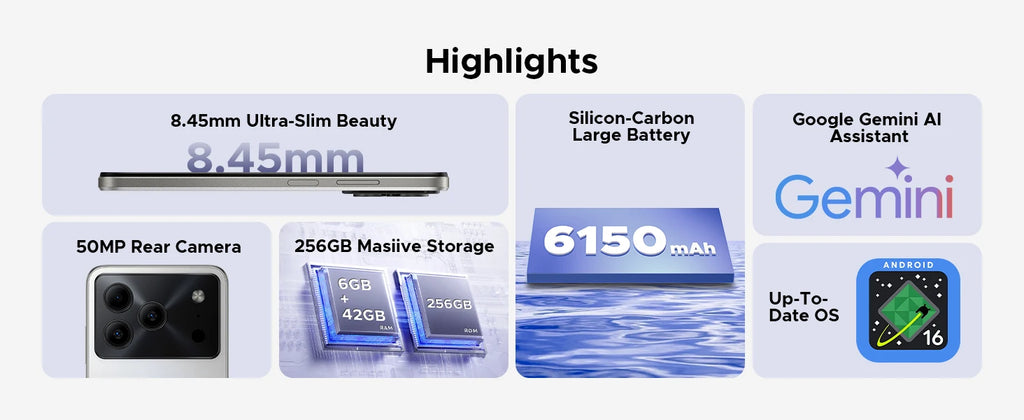 DOOGEE Note 56 Plus Android 16 Mobile Phones 48GB + 256GB/2TB  6150mAh & 6.56 HD+ 90Hz Display Smartphone 50MP Camera/NFC/OTG