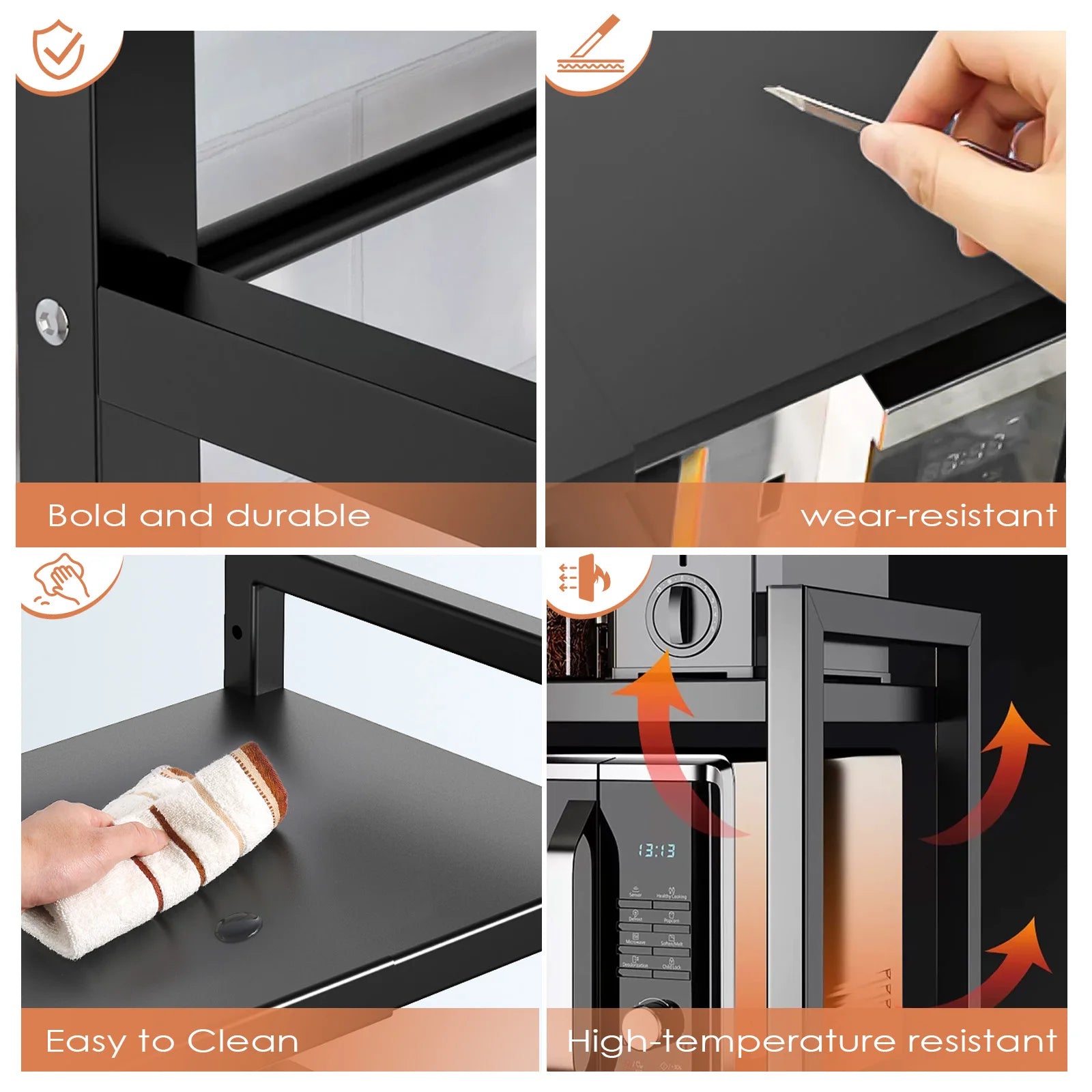 Expandable Microwave Rack 2 Tier Microwave Rack with 6 Hooks Microwave Rack Baking Rack Kitchen Countertop Organiser Black