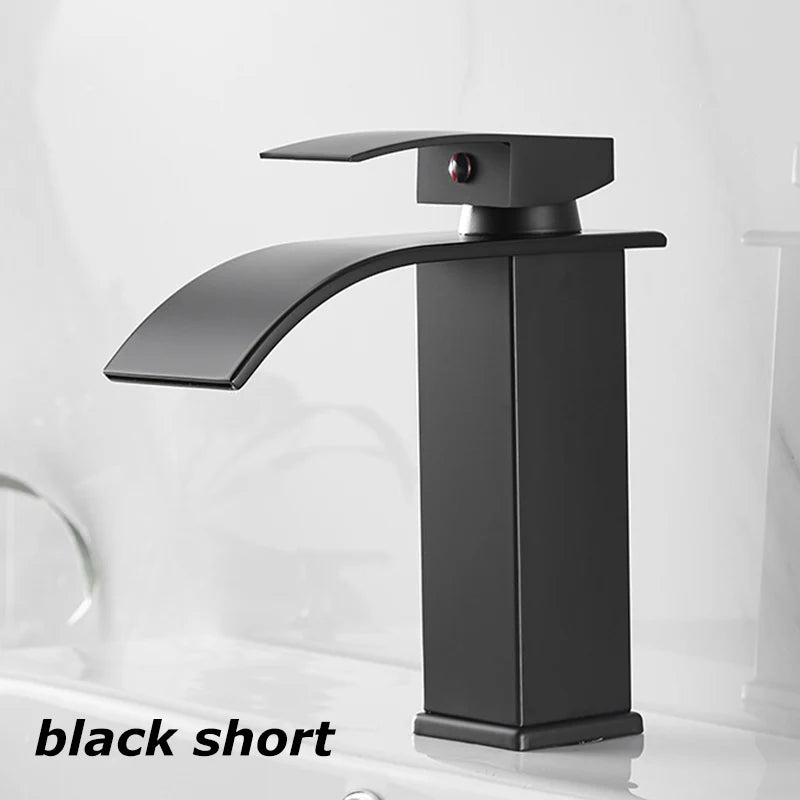 Bathroom Copper Core Waterfall Basin Faucet Stainless Steel Kitchen Wash Basin Hot and Cold Dual Control Faucet