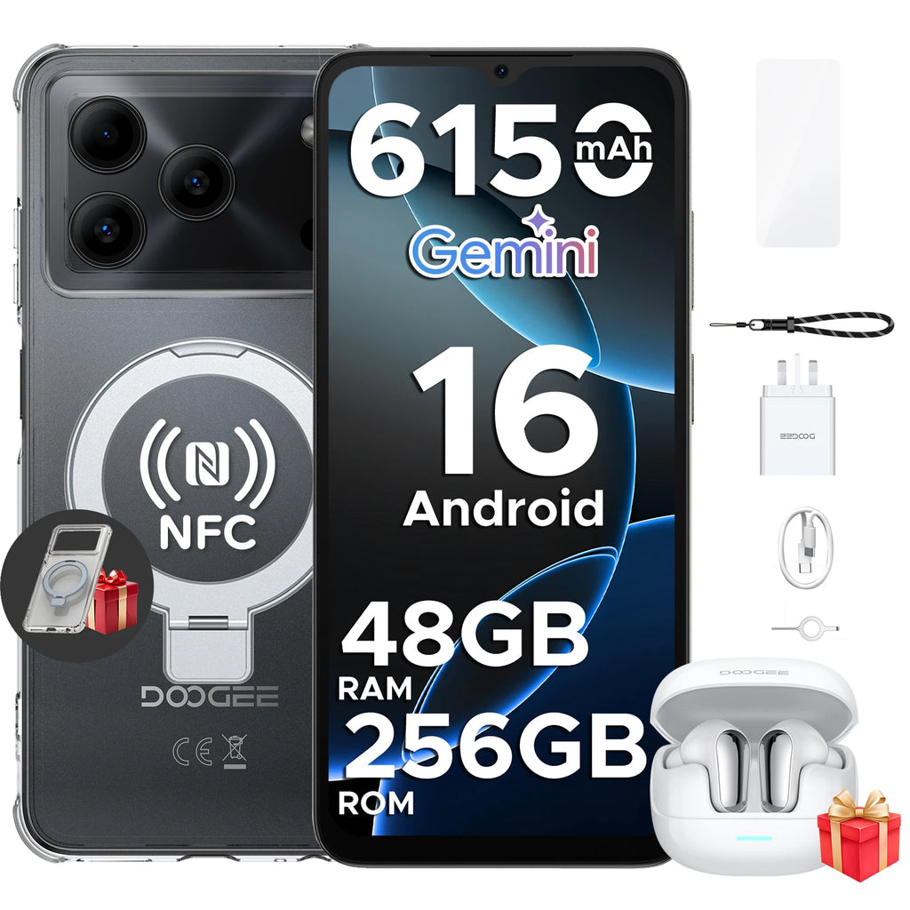 DOOGEE Note 56 Plus Android 16 Mobile Phones 48GB + 256GB/2TB  6150mAh & 6.56 HD+ 90Hz Display Smartphone 50MP Camera/NFC/OTG