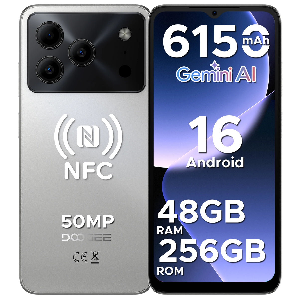 DOOGEE Note 56 Plus Android 16 Mobile Phones 48GB + 256GB/2TB  6150mAh & 6.56 HD+ 90Hz Display Smartphone 50MP Camera/NFC/OTG