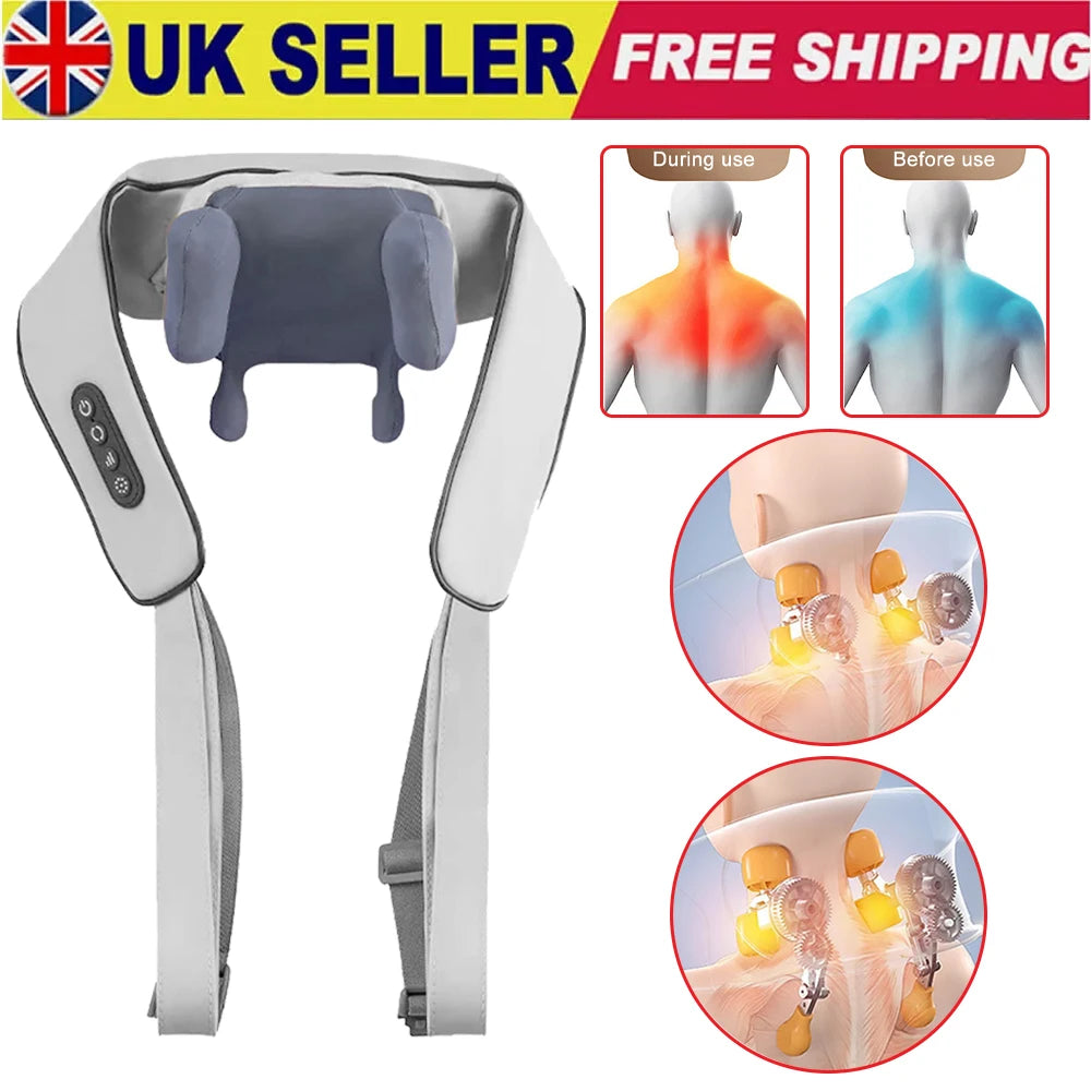 USB- Deep Tissue Massager with Heating & Portable Heating - Wireless Full Body Suitable for Neck, Back, Shoulders, Legs
