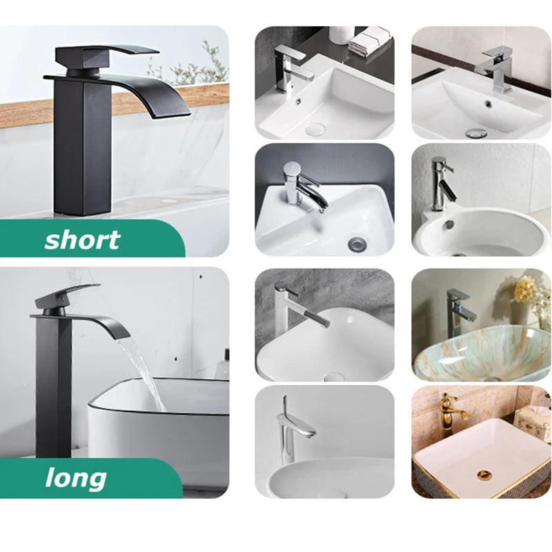 Bathroom Copper Core Waterfall Basin Faucet Stainless Steel Kitchen Wash Basin Hot and Cold Dual Control Faucet