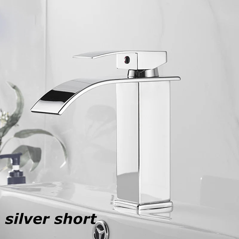Bathroom Copper Core Waterfall Basin Faucet Stainless Steel Kitchen Wash Basin Hot and Cold Dual Control Faucet