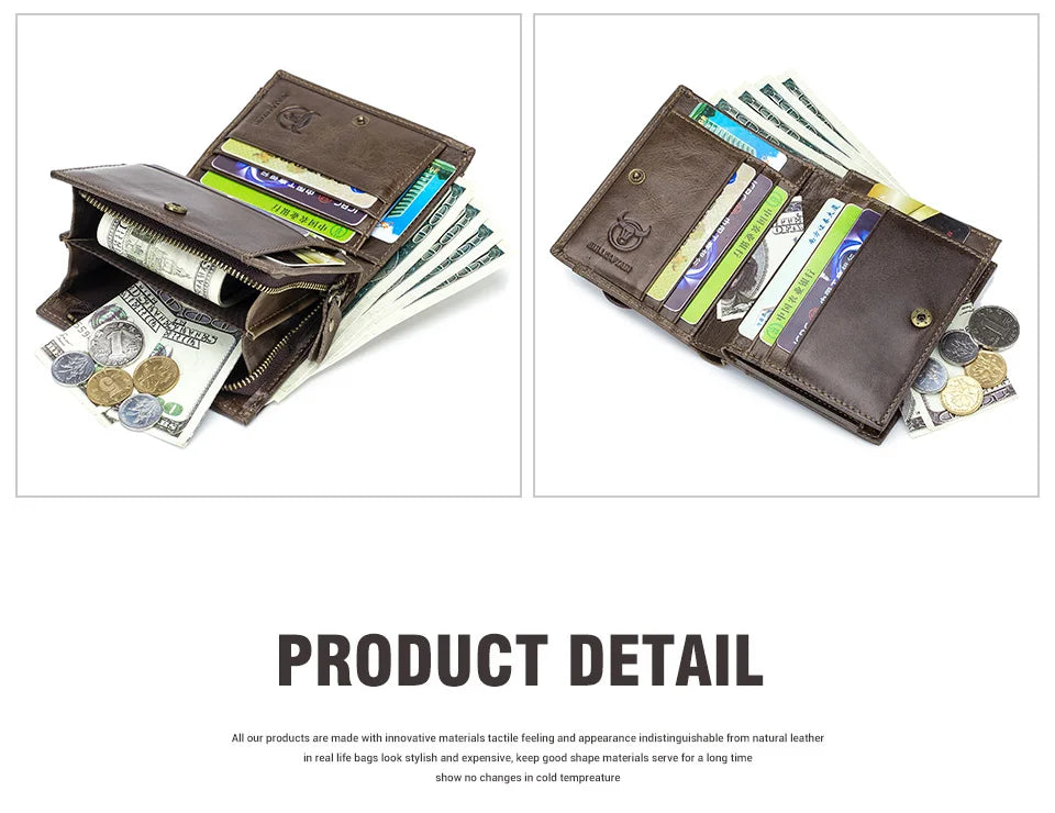 BULLCAPTAIN 100% Genuine Leather Men's Rfid Wallet Multifunctional Storage Bag Coin Purse Wallet Card Case