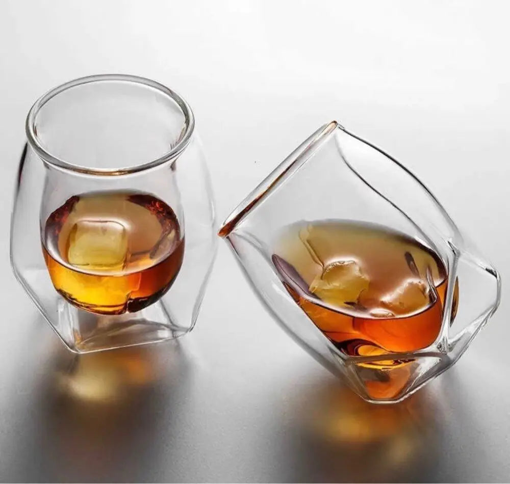 Whiskey Tasting Glass Set of 2, Double Walled Snifter, Clear Glass for Parties Bars and Home Gatherings, Dishwasher Safe
