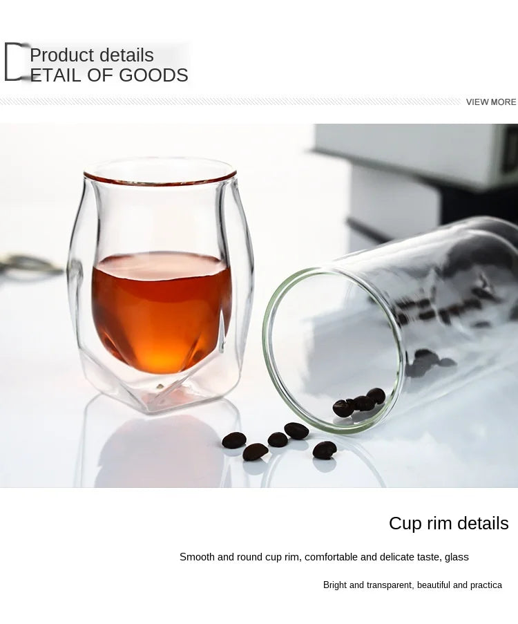 Whiskey Tasting Glass Set of 2, Double Walled Snifter, Clear Glass for Parties Bars and Home Gatherings, Dishwasher Safe