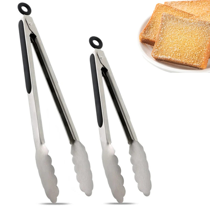 9/12/16 Inch Long Bbq Tongs Non-Slip Handle Stainless Steel Fried Barbecue Clip Salad Bread Clamp Kitchen Tools Meat Food Clip