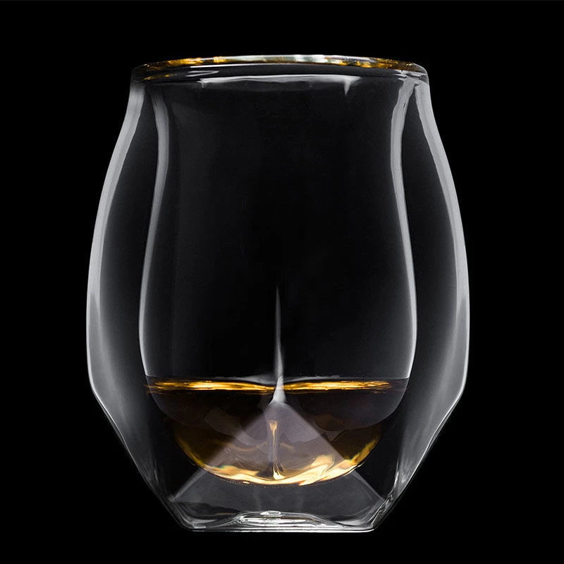 Whiskey Tasting Glass Set of 2, Double Walled Snifter, Clear Glass for Parties Bars and Home Gatherings, Dishwasher Safe