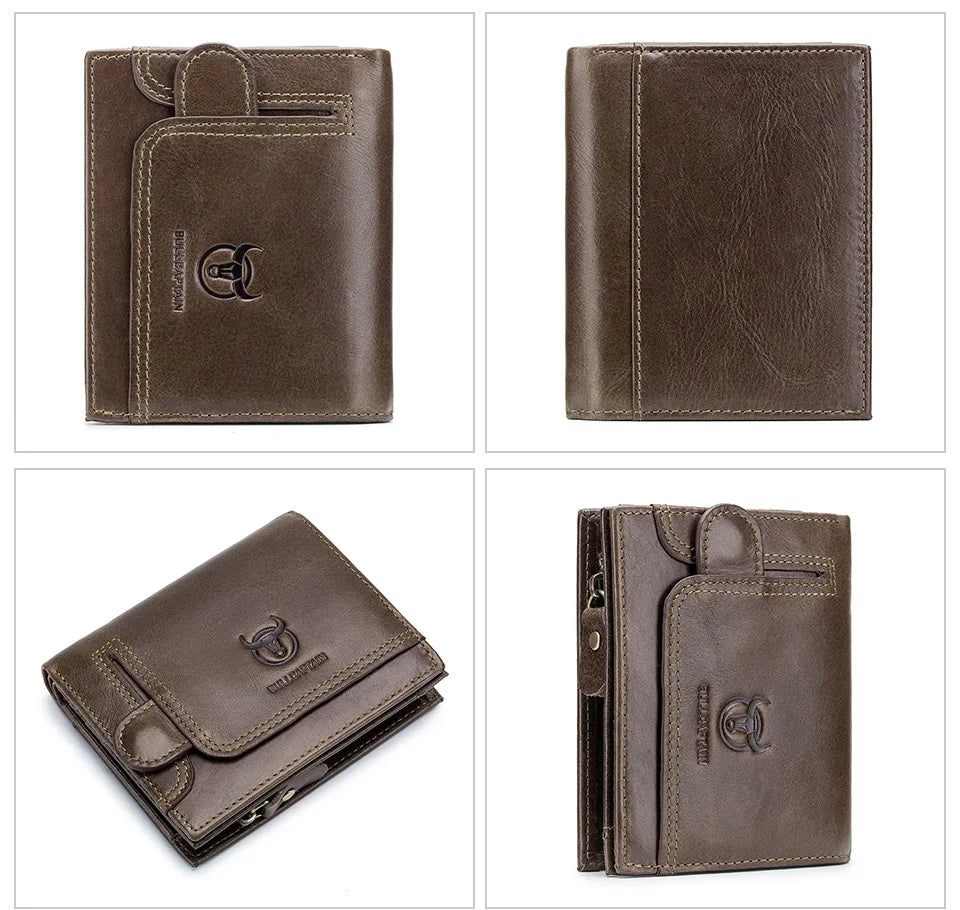 BULLCAPTAIN 100% Genuine Leather Men's Rfid Wallet Multifunctional Storage Bag Coin Purse Wallet Card Case