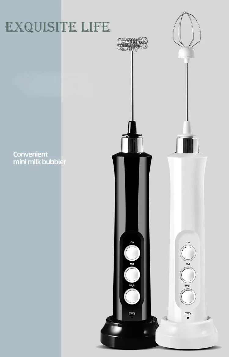 Electric Milk Frother Foam Maker Handheld Foamer High Speeds Drink Mixer Coffee Frothing Wand 3 In 1 Portable Rechargeable