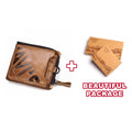 KAVIS Crazy Horse Leather Men Wallets Vintage Cowboy Travel Wallet Card Holder Fashion Coin Purse for Women with Extenal Cardbag