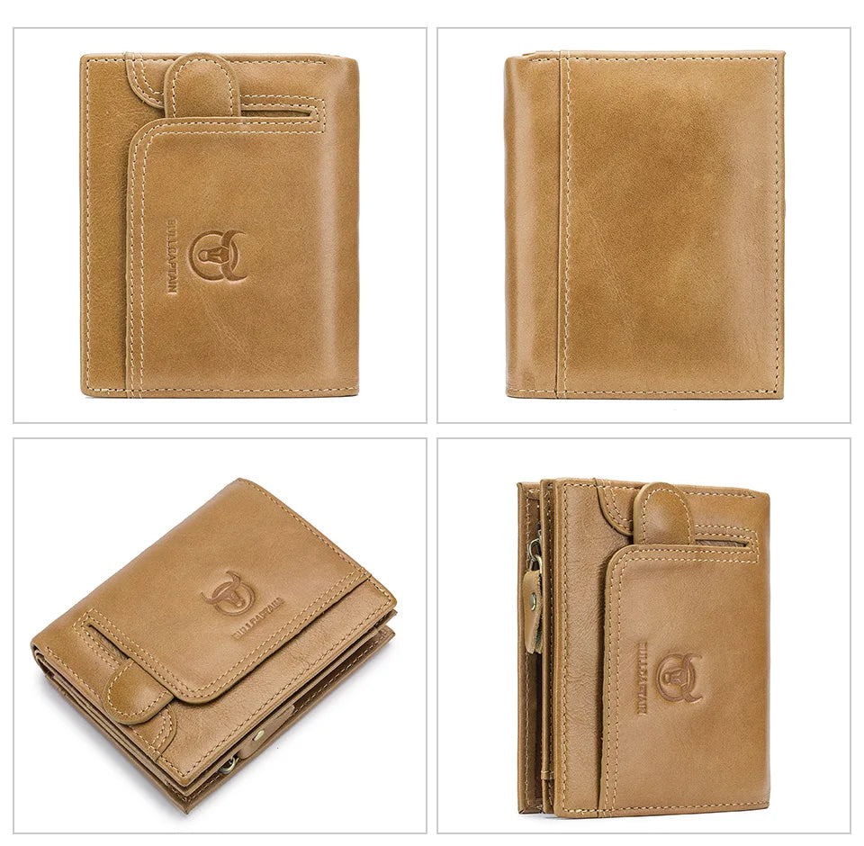 BULLCAPTAIN 100% Genuine Leather Men's Rfid Wallet Multifunctional Storage Bag Coin Purse Wallet Card Case