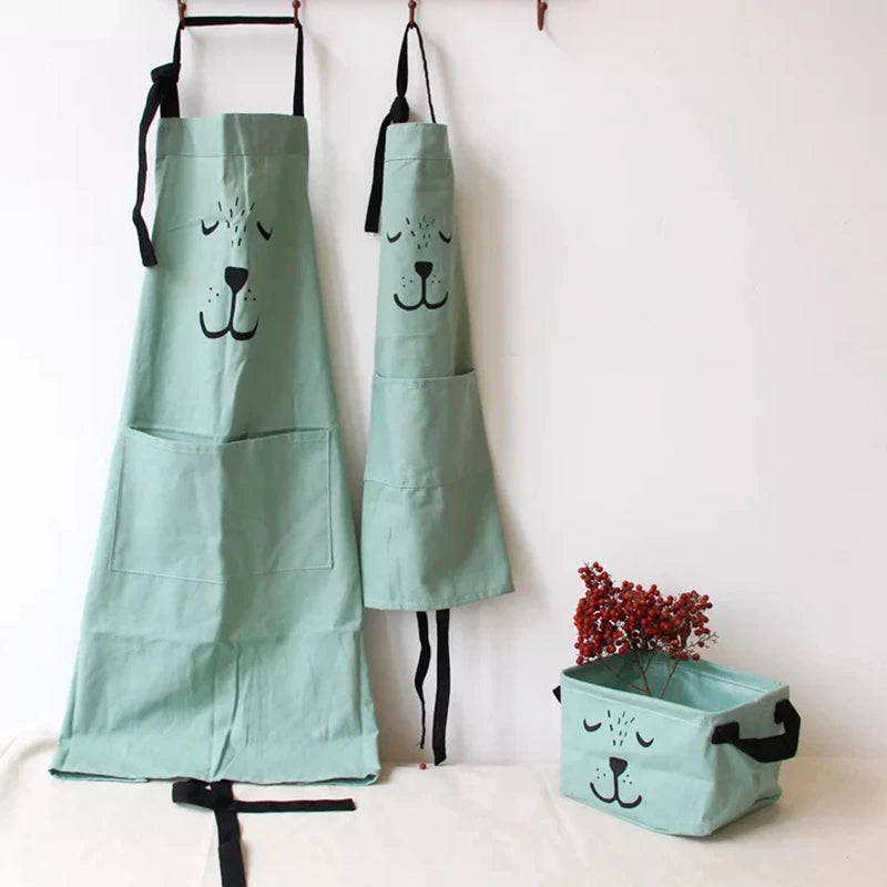 Cartoon Bear Kids Adult Aprons Woman kitchen apron BBQ Bib Baking Parent Child Painting Interest class Apron Home Cleaning Tools