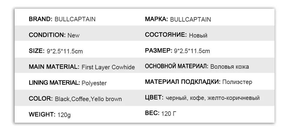 BULLCAPTAIN 100% Genuine Leather Men's Rfid Wallet Multifunctional Storage Bag Coin Purse Wallet Card Case