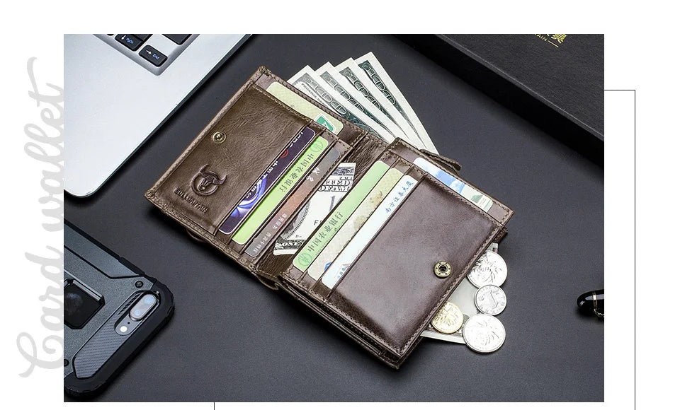 BULLCAPTAIN 100% Genuine Leather Men's Rfid Wallet Multifunctional Storage Bag Coin Purse Wallet Card Case