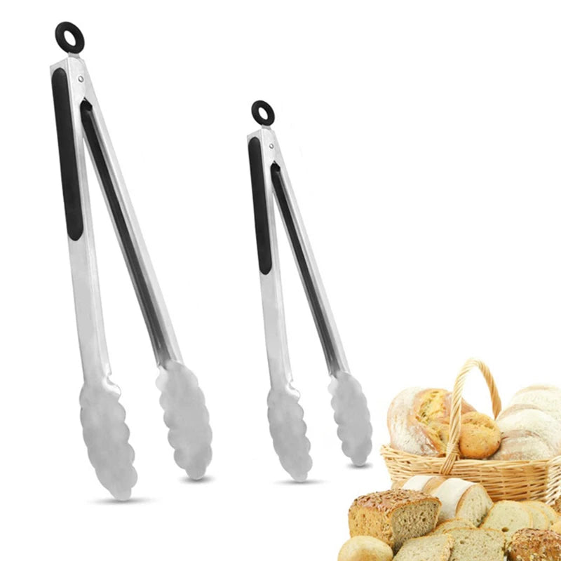 9/12/16 Inch Long Bbq Tongs Non-Slip Handle Stainless Steel Fried Barbecue Clip Salad Bread Clamp Kitchen Tools Meat Food Clip