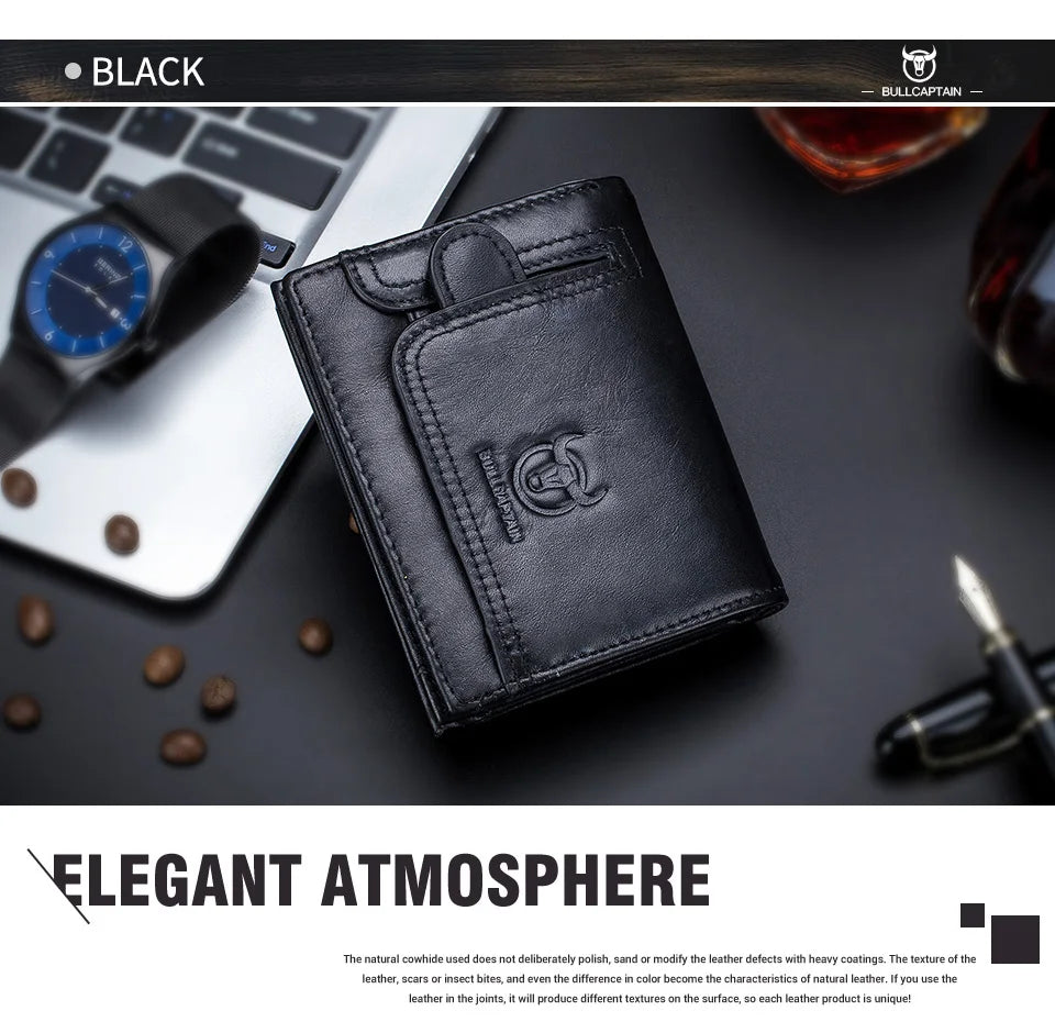 BULLCAPTAIN 100% Genuine Leather Men's Rfid Wallet Multifunctional Storage Bag Coin Purse Wallet Card Case