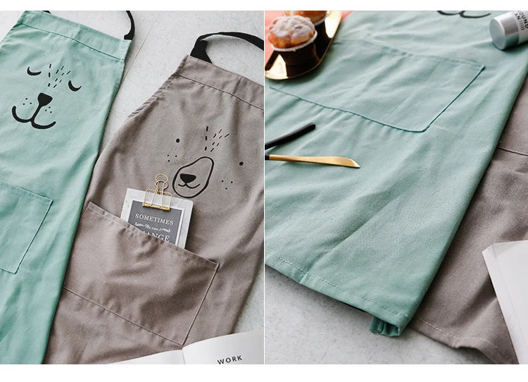 Cartoon Bear Kids Adult Aprons Woman kitchen apron BBQ Bib Baking Parent Child Painting Interest class Apron Home Cleaning Tools