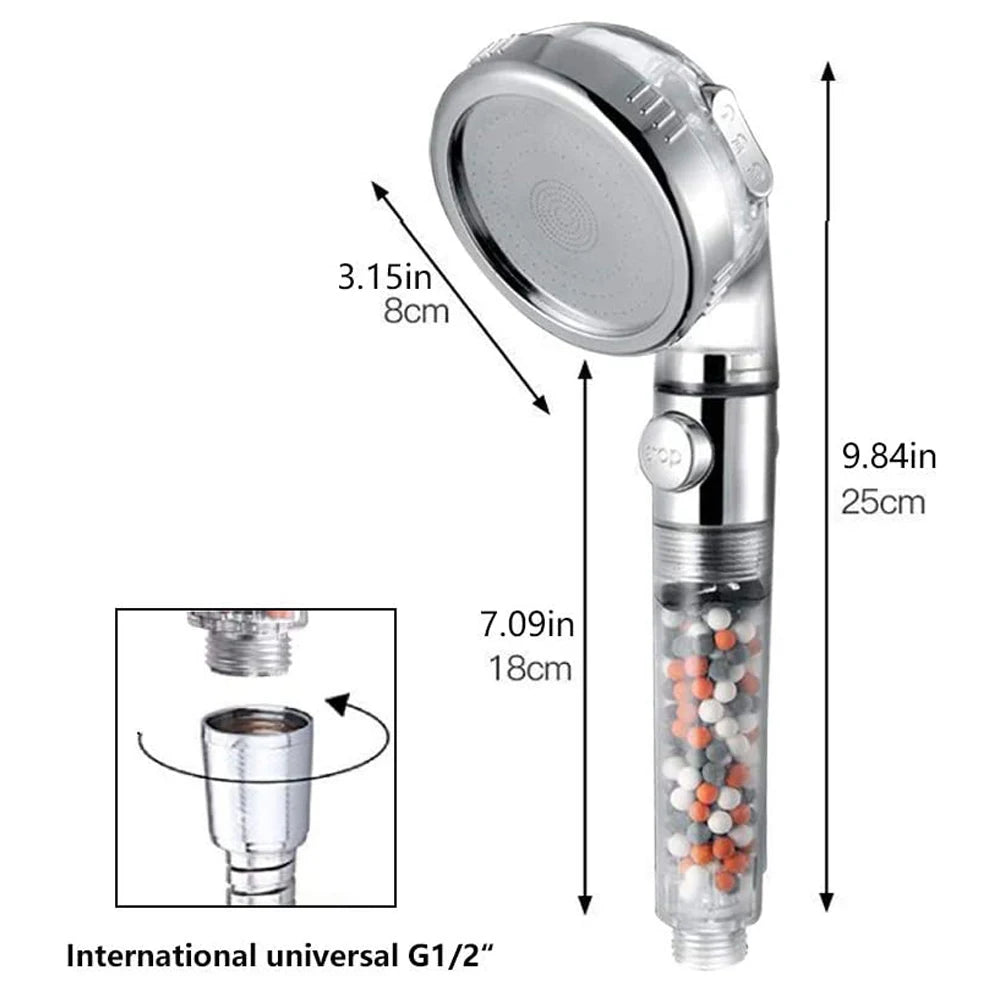 Mineral Balls 3 Modes High Pressure Shower Head with On/Off Switch Filter Water Saving Handheld Showerheads Bathroom Accessories