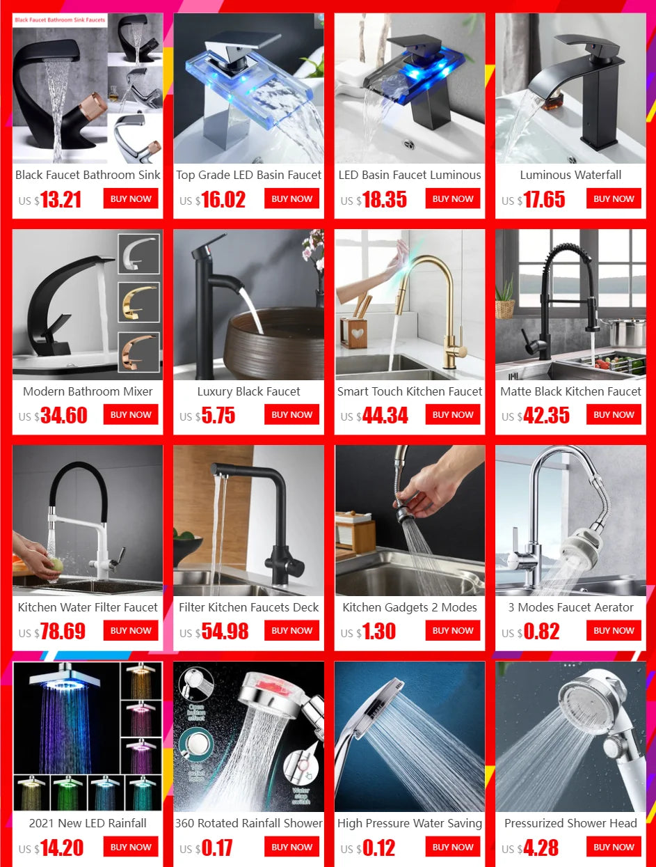 LED Basin Faucet Luminous Waterfall Temperature Colors Change  Brass  Bathroom Mixer Tap Deck Mounted Wash Sink Glass Black Taps