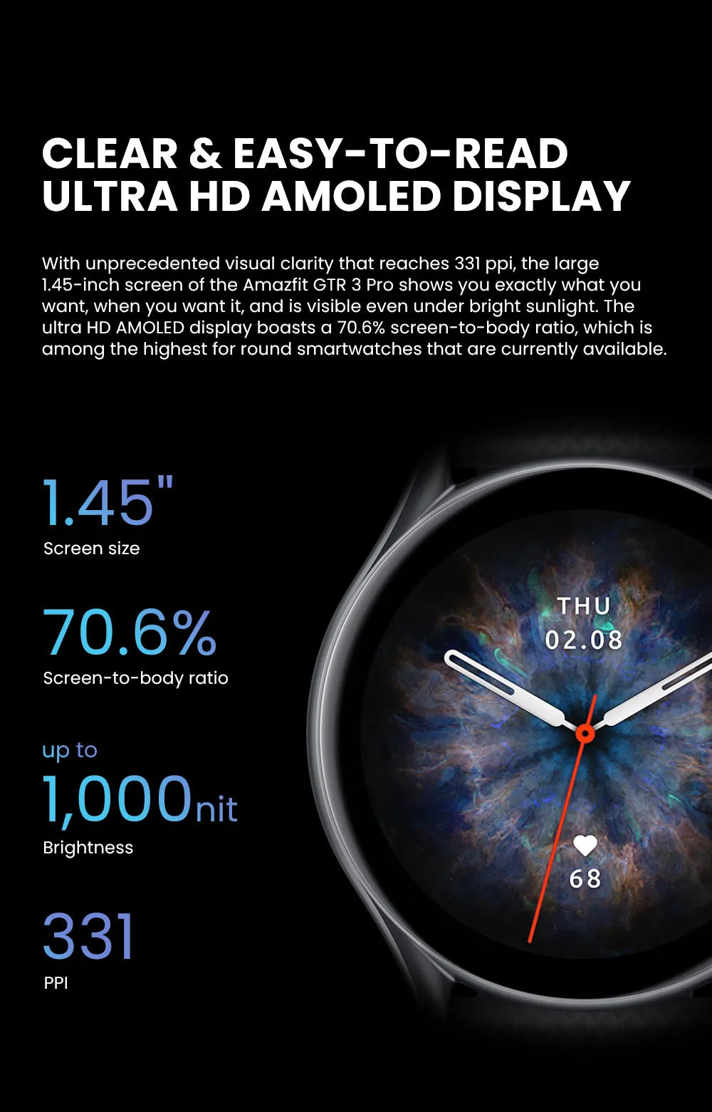 Amazfit GTR 3 Pro GTR3 Pro GTR-3 Pro 46mm Smartwatch AMOLED Display Zepp OS App 12-day Battery Life Watch  150+Sports Modes