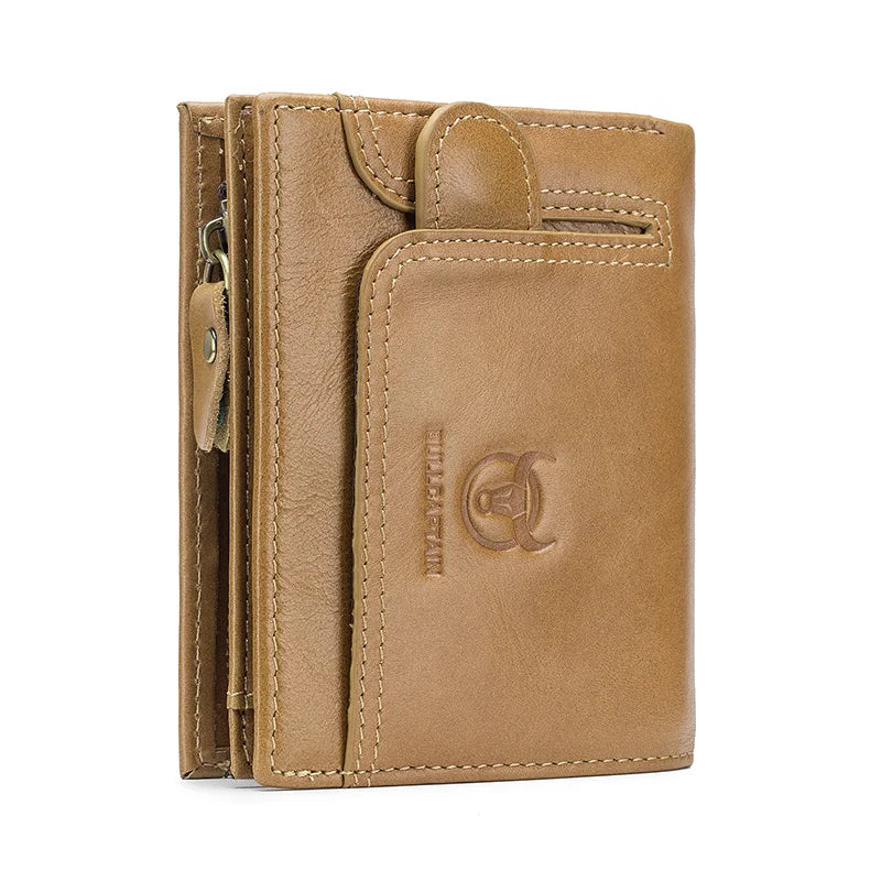 BULLCAPTAIN 100% Genuine Leather Men's Rfid Wallet Multifunctional Storage Bag Coin Purse Wallet Card Case