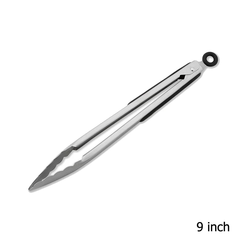9/12/16 Inch Long Bbq Tongs Non-Slip Handle Stainless Steel Fried Barbecue Clip Salad Bread Clamp Kitchen Tools Meat Food Clip