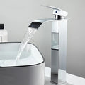 LED Basin Faucet Luminous Waterfall Temperature Colors Change  Brass  Bathroom Mixer Tap Deck Mounted Wash Sink Glass Black Taps
