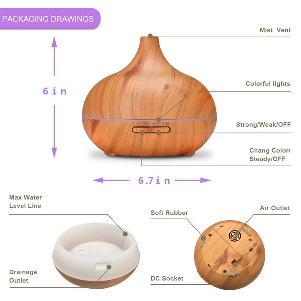 Remote Control Humidifier Essential Oil Diffuser With 7 Color LED Humidificador 300ml 500ml Ultrasonic Aroma Diffuser For Home