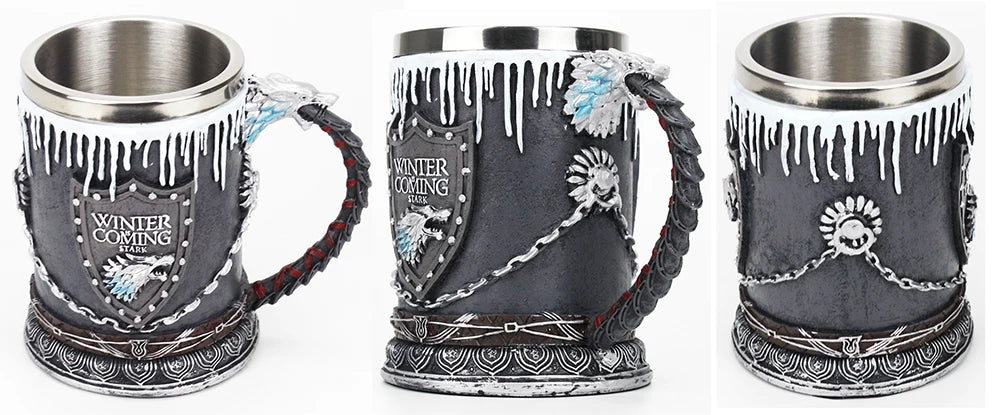 GOT Mug Goblet Stainless Steel Resin 3D Beer Tankard Wine Glass Mugs 600ml 400ml 200ml Party Drinkware Decoration Christmas Gift