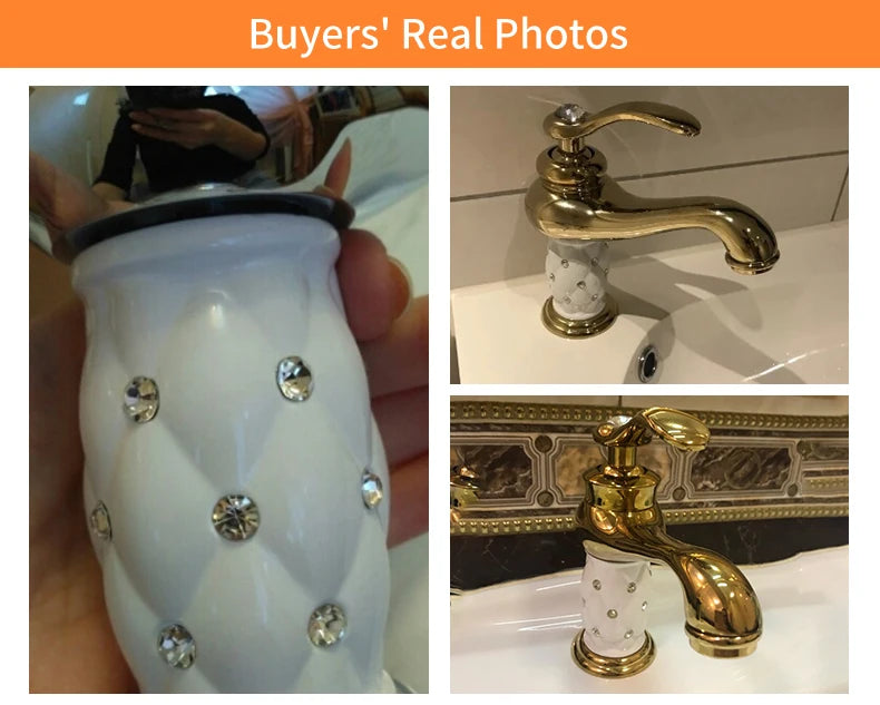 ZGRK Basin Faucets Diamond Gold Bathroom Faucet Single Handle Mixer Tap Hot and Cold Water Mixer Crane Bath Brass Mixer Tap