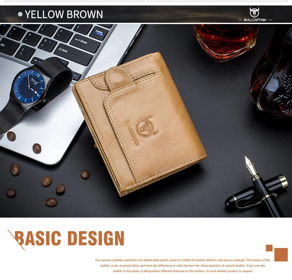 BULLCAPTAIN 100% Genuine Leather Men's Rfid Wallet Multifunctional Storage Bag Coin Purse Wallet Card Case